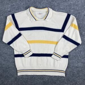 Tan Jay Sweater Womens L Striped Knit Polo Collar Vintage Preppy